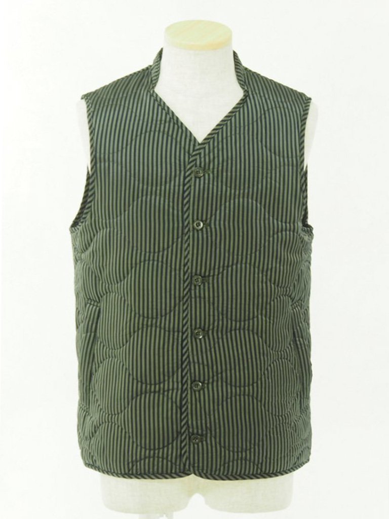 ts(s) ƥ - Quilted Liner Vest - Block Stripe Cupra Cloth - Olive