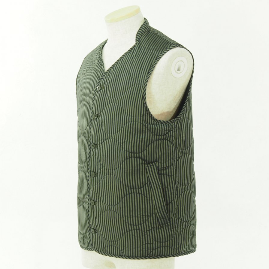 ts(s) ティーエスエス - Quilted Liner Vest - Block Stripe Cupra Cloth - Olive