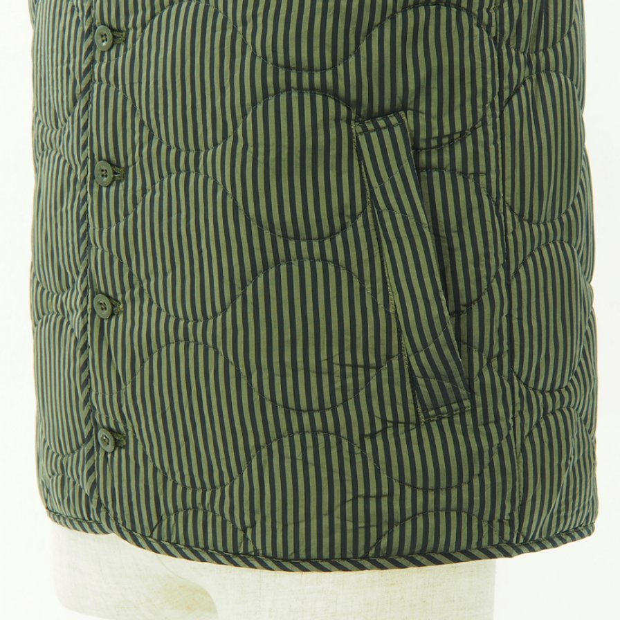 ts(s) ƥ - Quilted Liner Vest - Block Stripe Cupra Cloth - Olive