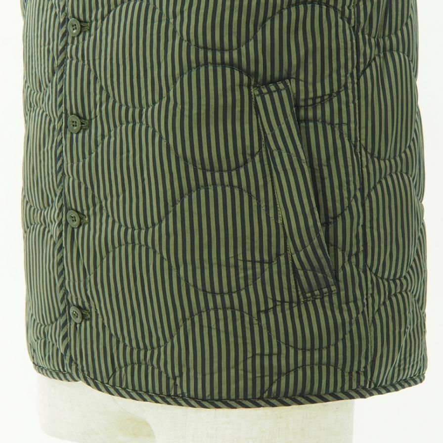 ts(s) ティーエスエス - Quilted Liner Vest - Block Stripe Cupra Cloth - Olive