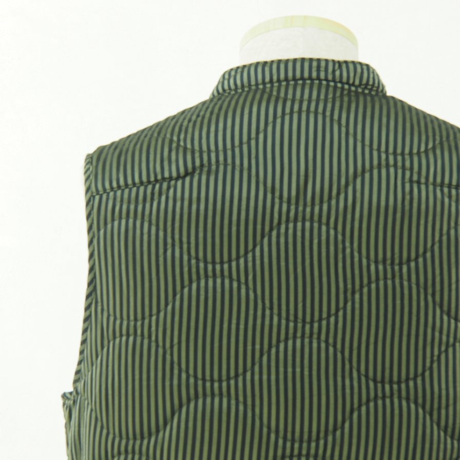 ts(s) ƥ - Quilted Liner Vest - Block Stripe Cupra Cloth - Olive