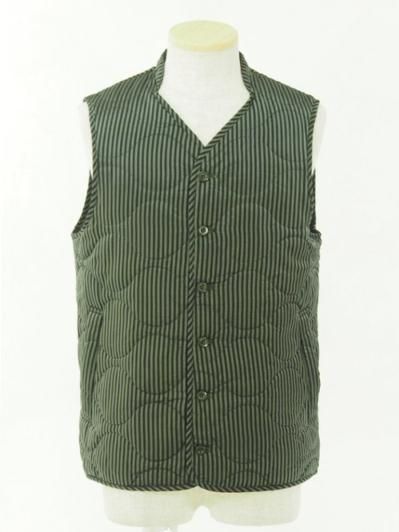 ts(s) ティーエスエス - Quilted Liner Vest - Block Stripe Cupra Cloth - Olive