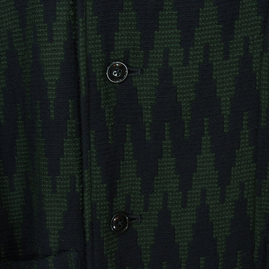 ts(s) ƥ - Hooded Easy Coat - Raving Yarn Wool Zigzag Jacquard Cloth - Navy / Green
