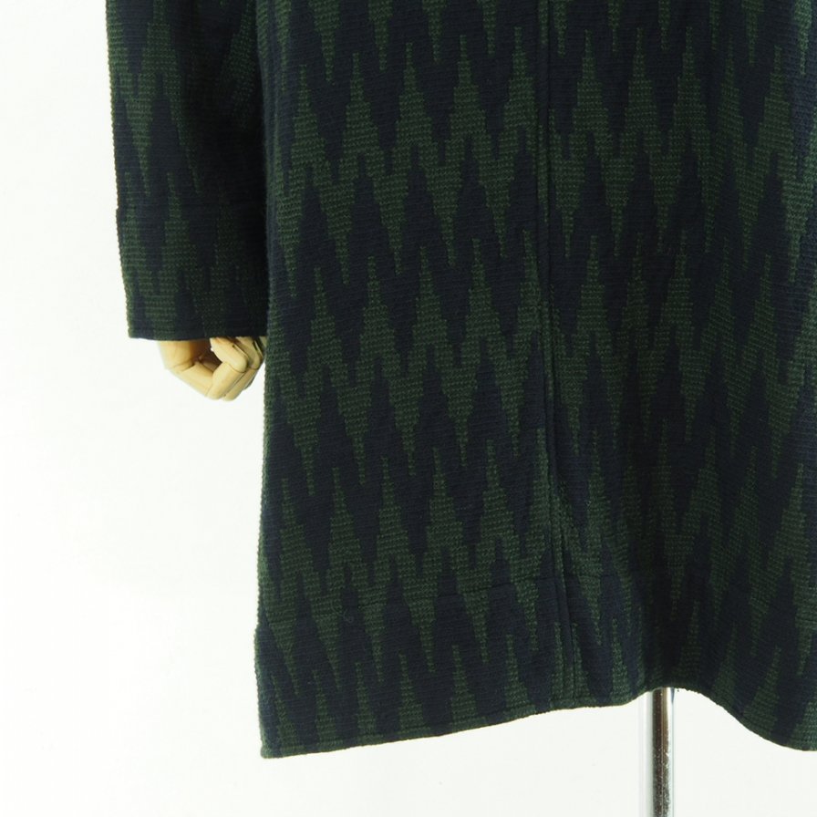 ts(s) ƥ - Hooded Easy Coat - Raving Yarn Wool Zigzag Jacquard Cloth - Navy / Green