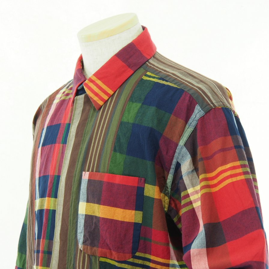 Engineered Garments エンジニアドガーメンツ - Combo Short Collar Shirt - Cotton Big  Madras Plaid - Red/Navy