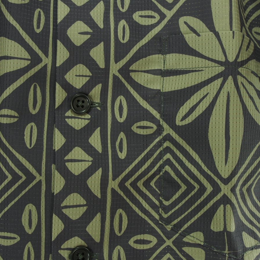 CORONA  - French Cafe Shirt եե - Dot Air Resort Pattern - Charcoal x Khaki