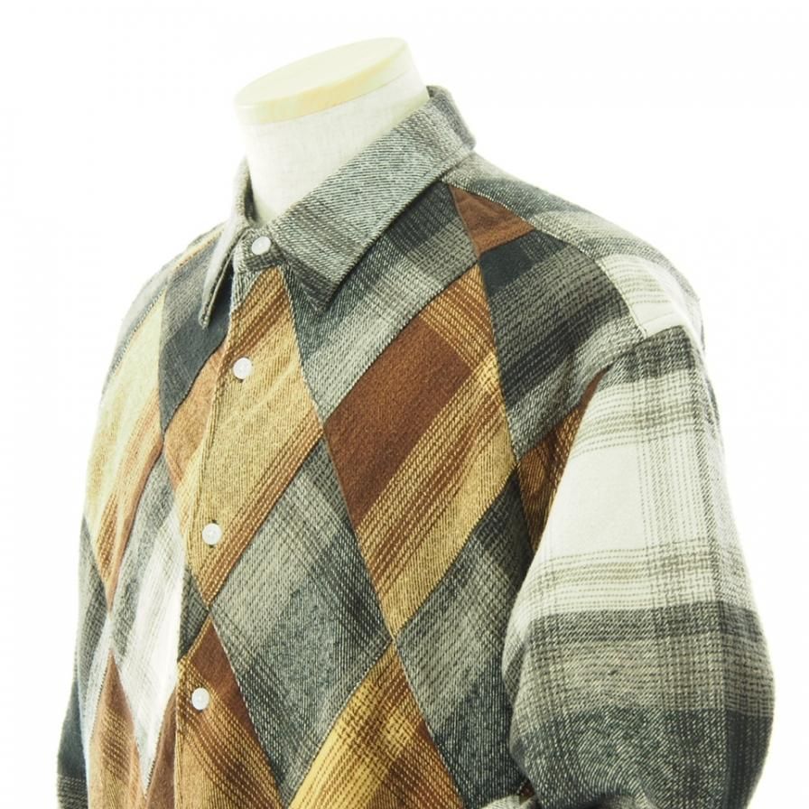 NOMA t.d. ノーマティーディー - N Ombre Plaid Diamond Shirt エヌオンブレプレイドダイヤモンドシャツ - Black / Off