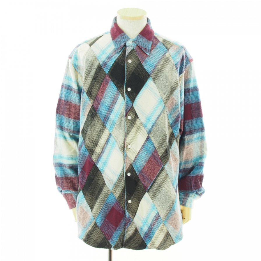 NOMA t.d. Ρޥƥǥ - N Ombre Plaid Diamond Shirt ̥֥ץ쥤ɥɥ - Burgundy / Lt.Blue