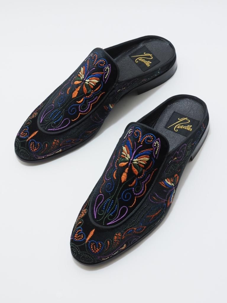 Needles ニードルズ - Velvet Mule ベルベットミュール - Papillon Embroidery - Black