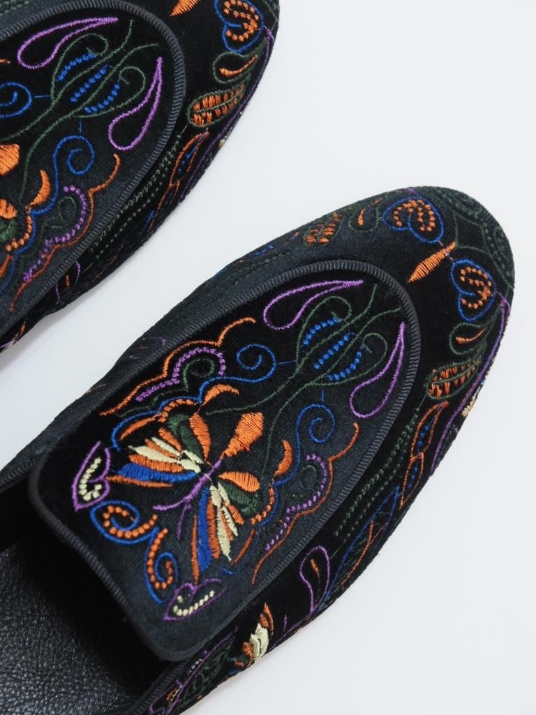 Needles ニードルズ - Velvet Mule ベルベットミュール - Papillon Embroidery - Black