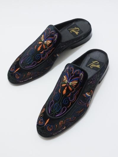 Needles ニードルズ - Velvet Mule ベルベットミュール - Papillon Embroidery - Black