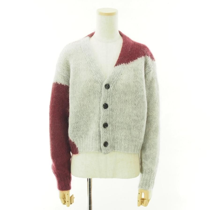 NOMA t.d. ノーマティーディー - Hand Knitted Mohair Cardigan - Grey / Burgundy