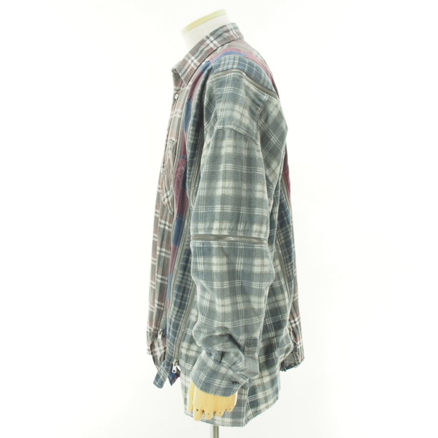 Rebuild by Needles ӥɥХˡݥɥ륺 - Flannel Shirt  7 Cut Zipped Wide Shirt - Reflection - LQ302D