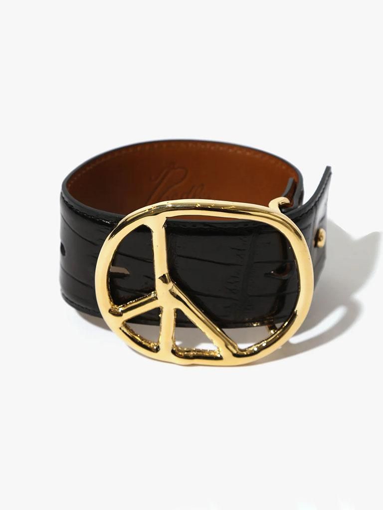 Needles ニードルズ - Peace Buckle Bracelet ピースバックルブレスレット - Crocodile Embossed Leather - Black