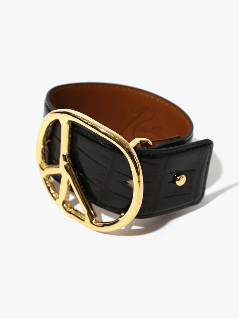 Needles ニードルズ - Peace Buckle Bracelet ピースバックルブレスレット - Crocodile Embossed Leather - Black