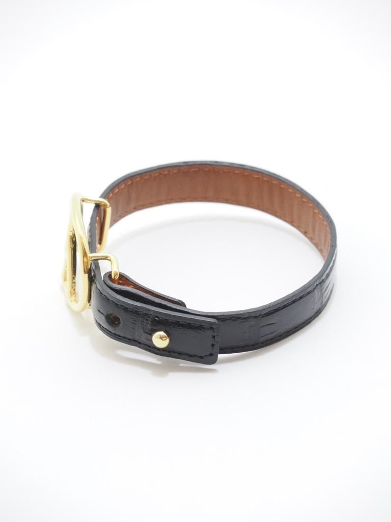 Needles ニードルズ - Peace Buckle Narrow Bracelet ピースバックルナローブレスレット - Crocodile Embossed Leather - Black