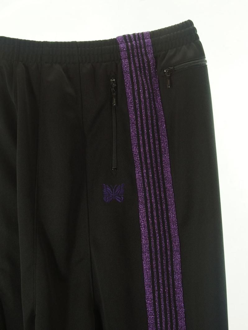 Needles x one day / ニードルズ × ワンデイ 別注 - H.D.Track Pant ヒザデルトラックパンツ - Poly Smooth - Black × Purple Lame