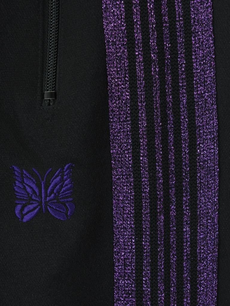 Needles x one day / ニードルズ × ワンデイ 別注 - Track Pant トラックパンツ - Poly Smooth - Black × Purple Lame