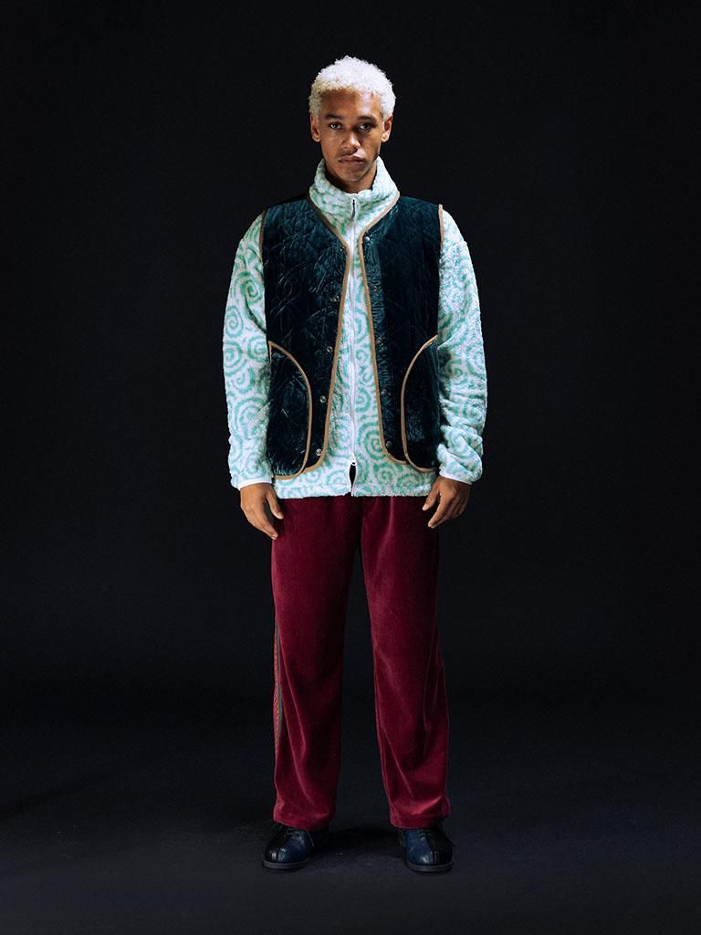 TUITACI 朔 ツイタチ - Glliter Velvet Quilting Vest グリッターベルベットキルティングベスト - Green