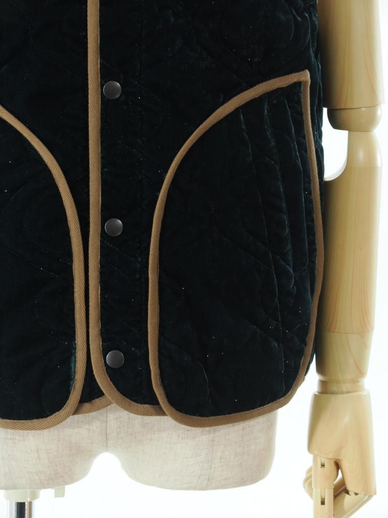 TUITACI 朔 ツイタチ - Glliter Velvet Quilting Vest グリッターベルベットキルティングベスト - Green