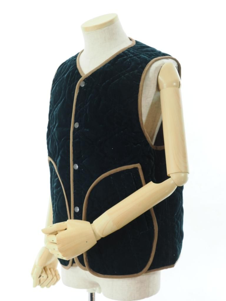 TUITACI 朔 ツイタチ - Glliter Velvet Quilting Vest グリッターベルベットキルティングベスト - Green