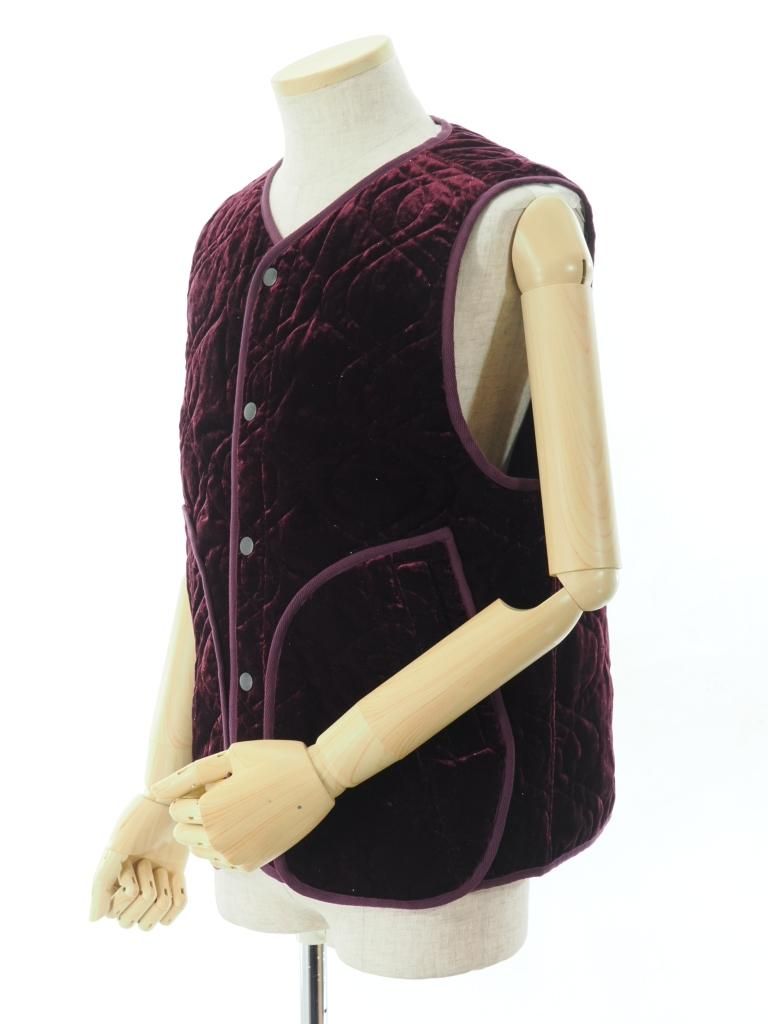 TUITACI 朔 ツイタチ - Glliter Velvet Quilting Vest グリッターベルベットキルティングベスト - Burgundy