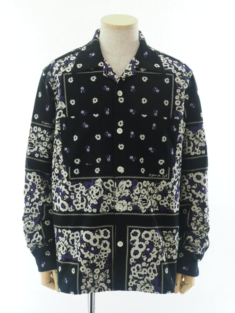 NOMA t.d. ノーマティーディー - Flannel Open Collar Shirt フランネルオープンカラーシャツ - Draw Your Garden / Black