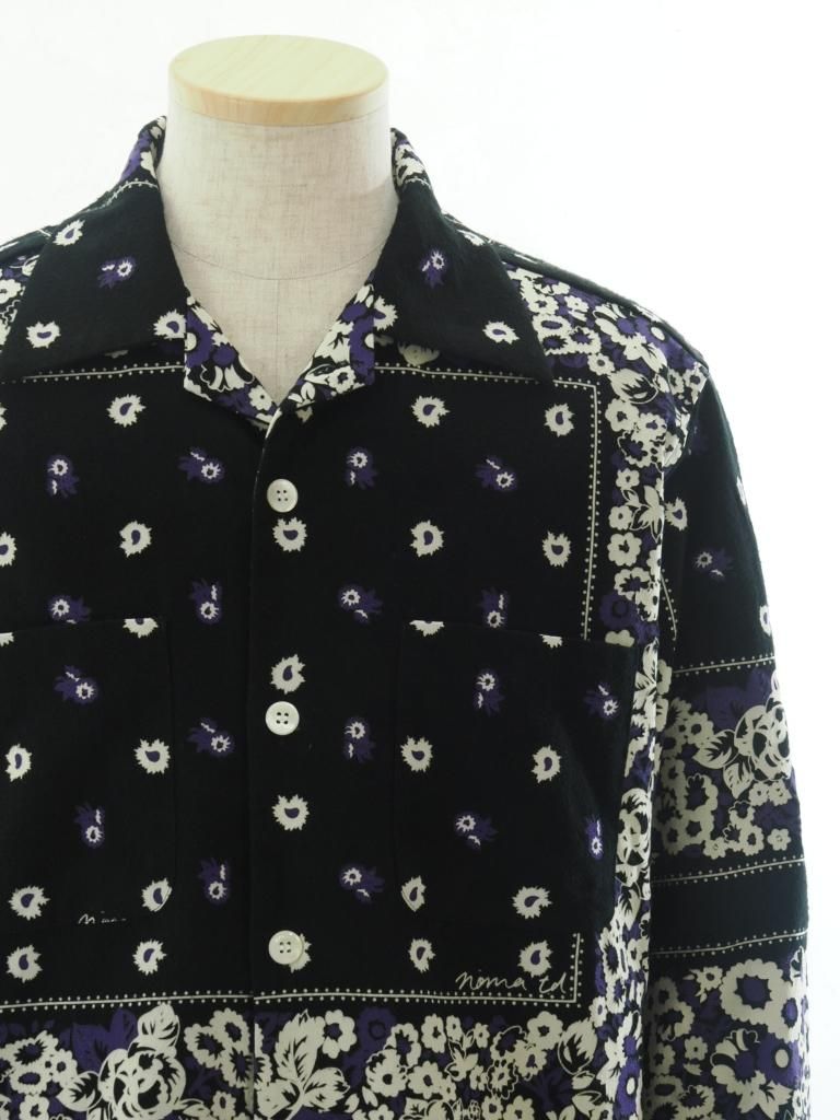 NOMA t.d. ノーマティーディー - Flannel Open Collar Shirt フランネルオープンカラーシャツ - Draw Your Garden / Black