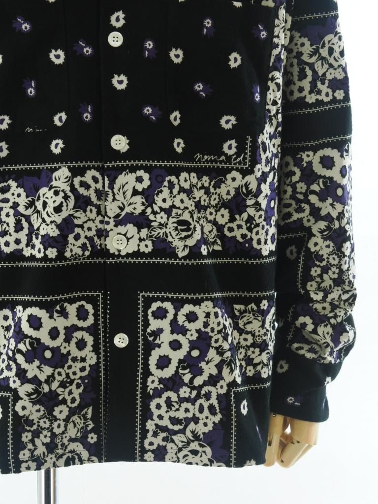 NOMA t.d. ノーマティーディー - Flannel Open Collar Shirt フランネルオープンカラーシャツ - Draw Your Garden / Black