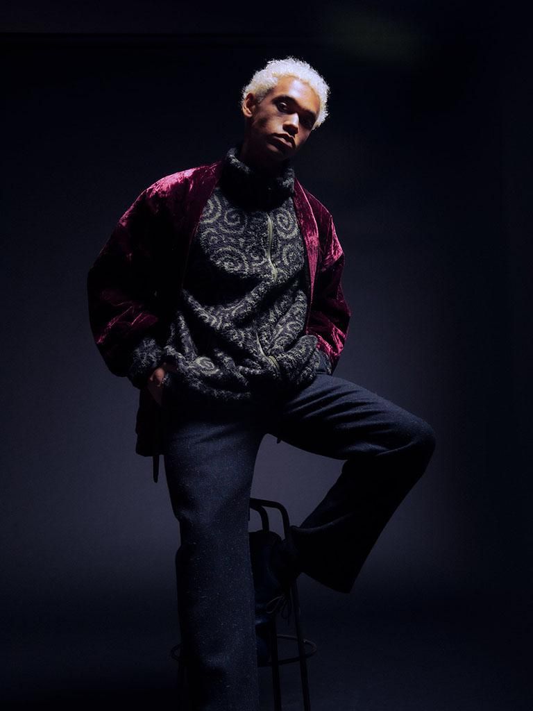 TUITACI 朔 ツイタチ - Arabesque Maze Fleece Blouson アラベスクメイズフリースブルゾン - Khaki × Black