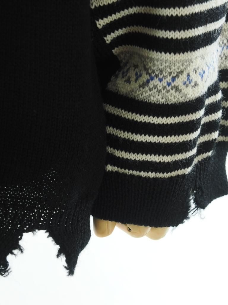 NOMA t.d. ノーマティーディー - Fair Isle Damaged Sweater フェアアイルダメージセーター - Black