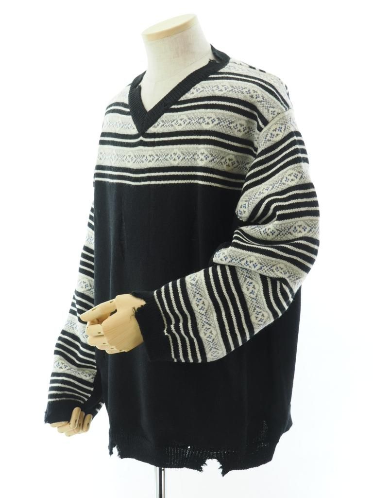 NOMA t.d. ノーマティーディー - Fair Isle Damaged Sweater フェアアイルダメージセーター - Black