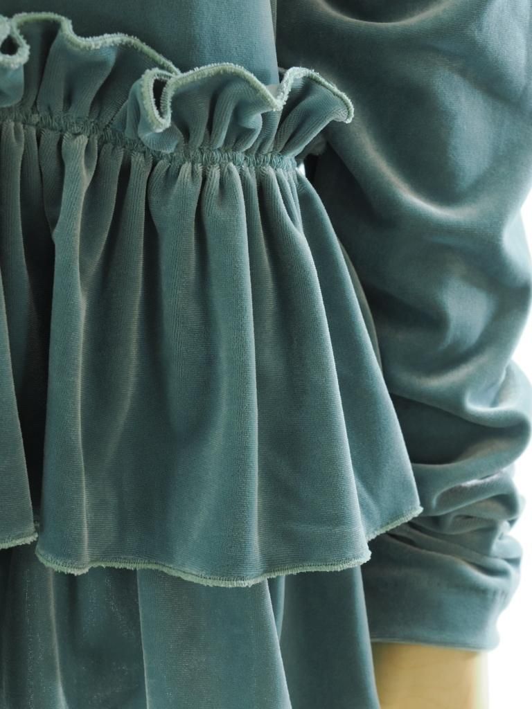 Rhodolirion ロドリリオン - Frill Tiered Long Sleeve フリルティアードロングスリーブ - Velour - Lt.Green
