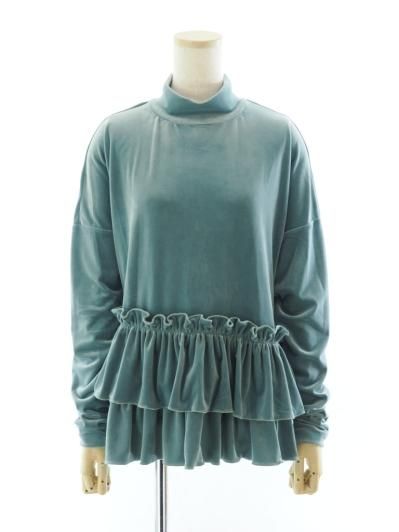 Rhodolirion ロドリリオン - Frill Tiered Long Sleeve フリルティアードロングスリーブ - Velour - Lt.Green
