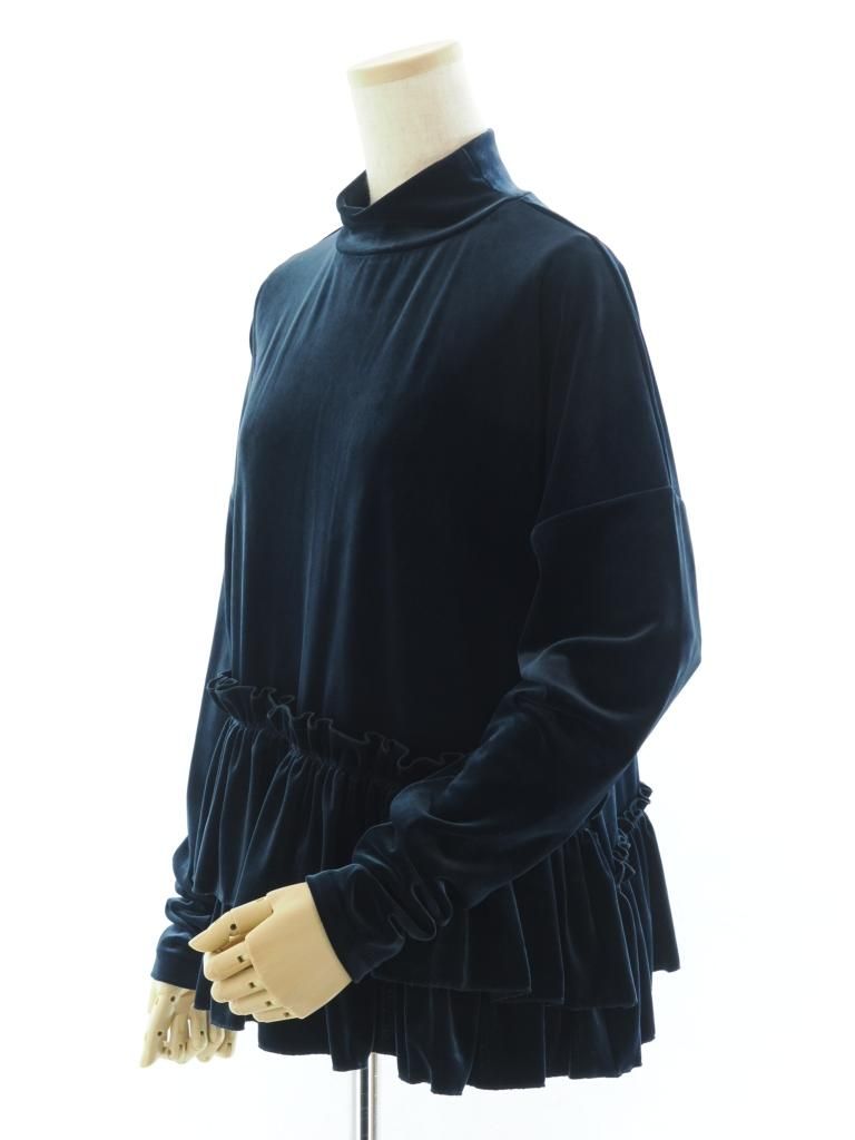 Rhodolirion ロドリリオン - Frill Tiered Long Sleeve フリルティアードロングスリーブ - Velour - Navy
