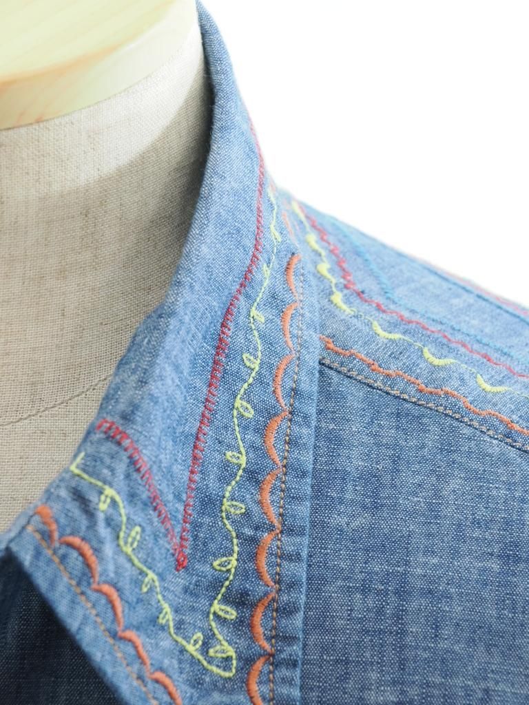 Needles ニードルズ - Work Shirt ワークシャツ - Cotton Chambray / India Emb. - Blue