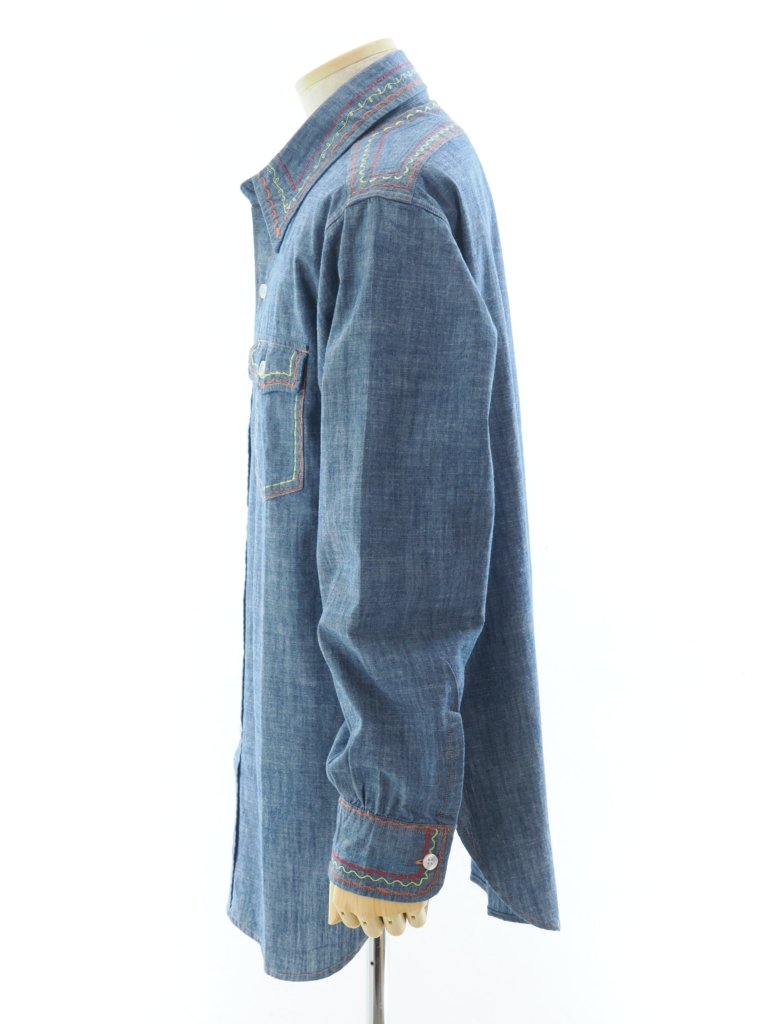 Needles ˡɥ륺 - Work Shirt  - Cotton Chambray / India Emb. - Blue