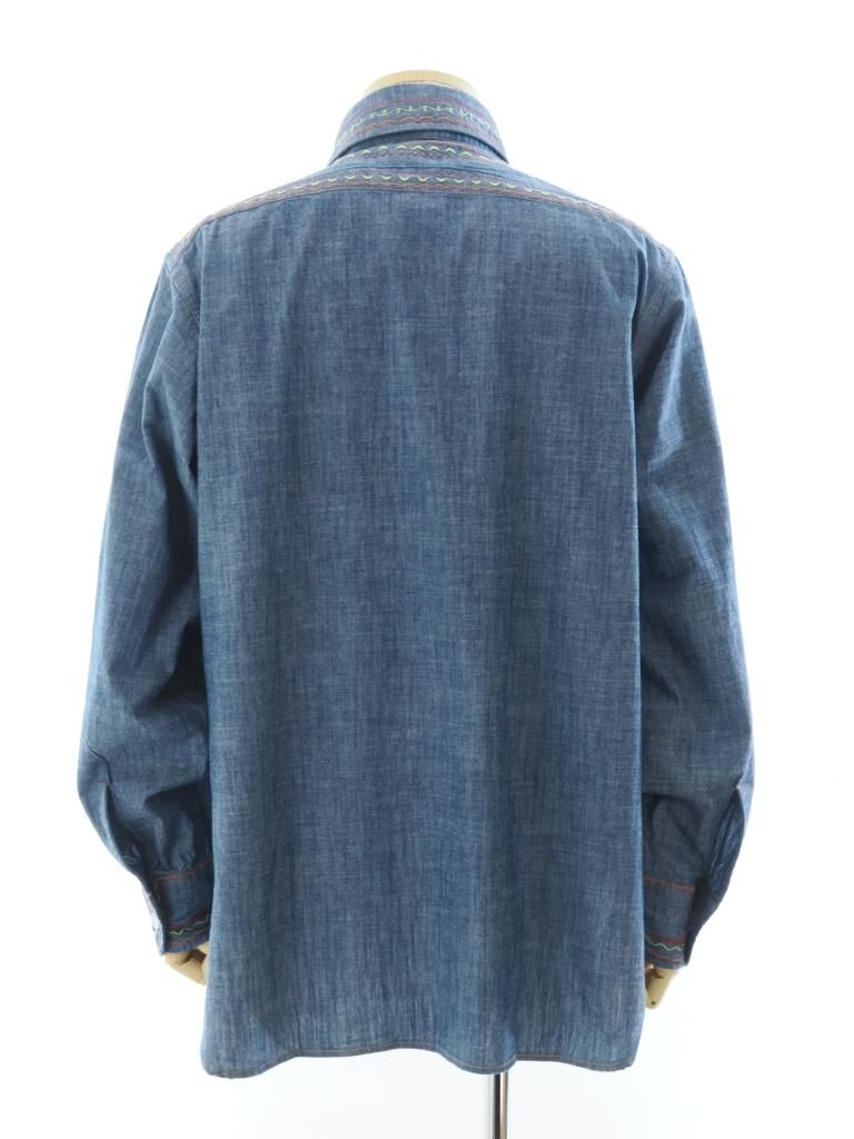 Needles ニードルズ - Work Shirt ワークシャツ - Cotton Chambray / India Emb. - Blue