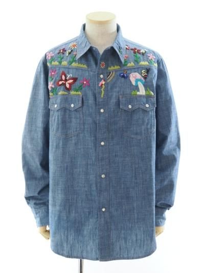 Needles ニードルズ - Western Shirt ウェスタンシャツ - Cotton Chambray / India Emb. - Blue