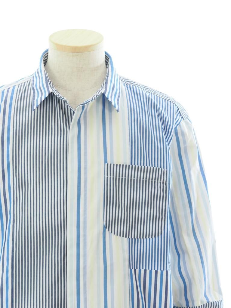 Engineered Garments エンジニアドガーメンツ - Combo Short Collar Shirt - Candy Stripe Broadcloth - Navy
