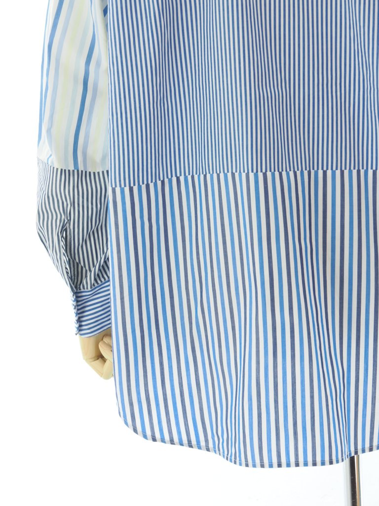 Engineered Garments エンジニアドガーメンツ - Combo Short Collar Shirt - Candy Stripe Broadcloth - Navy