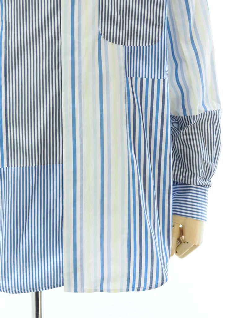 Engineered Garments エンジニアドガーメンツ - Combo Short Collar Shirt - Candy Stripe Broadcloth - Navy