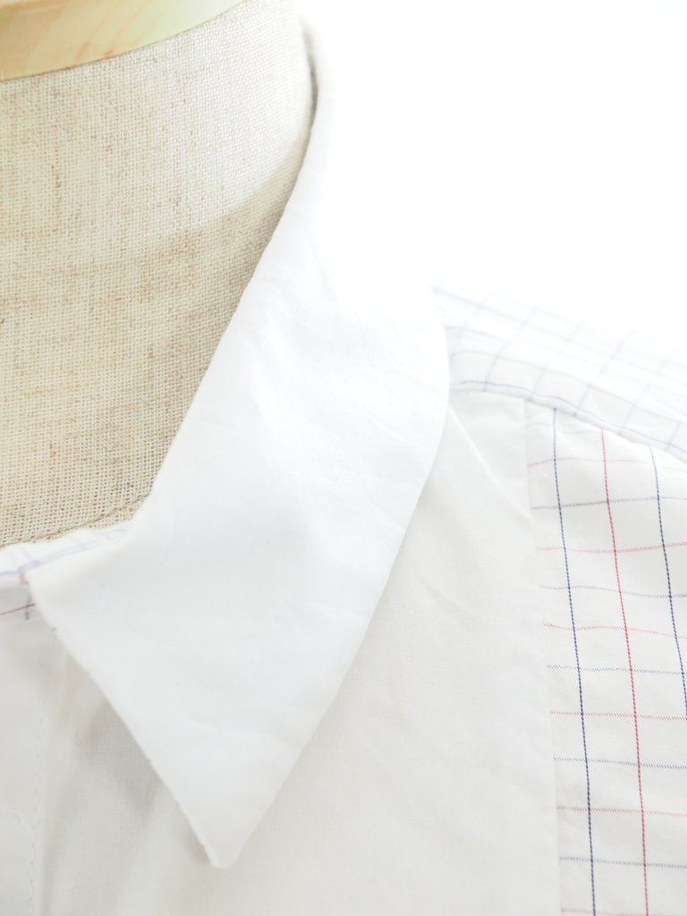 Engineered Garments エンジニアドガーメンツ - Combo Short Collar Shirt - Cotton Tattersall - Blue / White