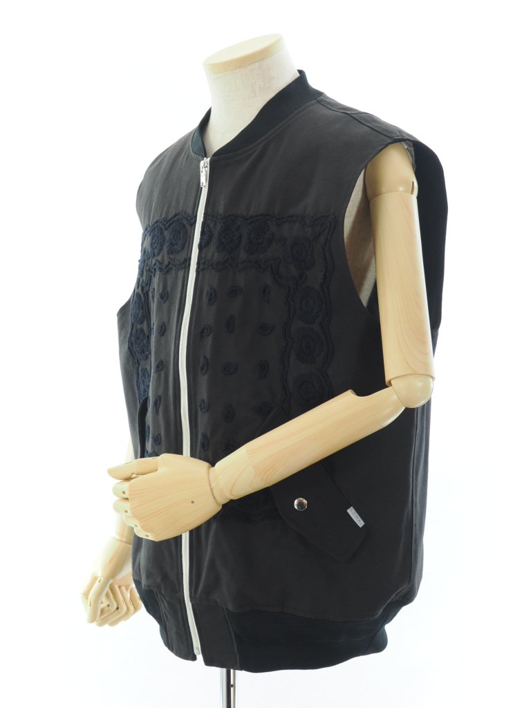 NOMA t.d. ノーマティーディー - Bandana Hand Embroidery Flight Vest - Black