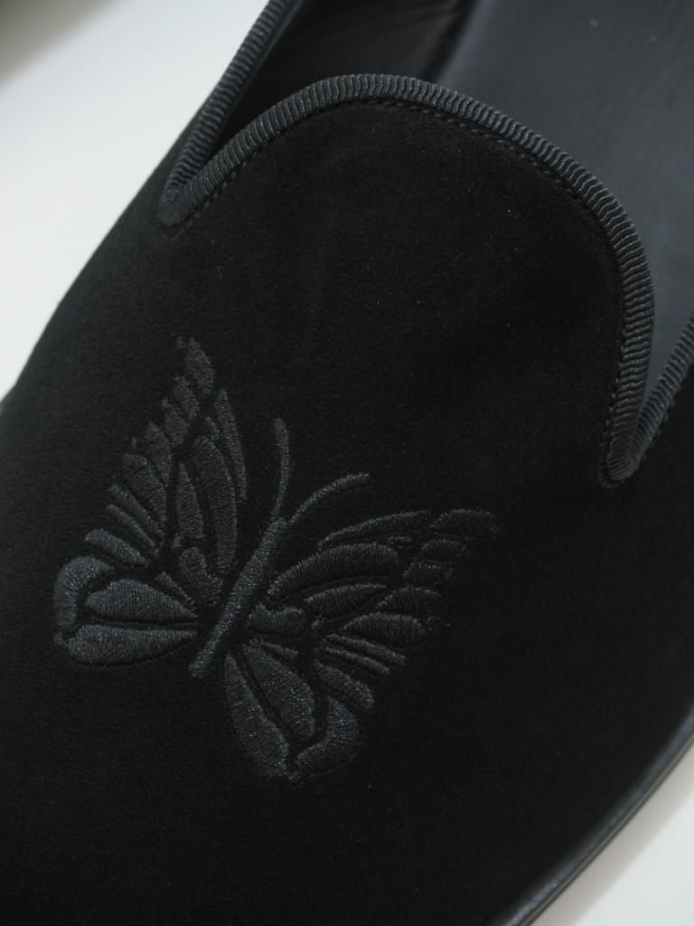 Needles ニードルズ - Papillon Emb. Slip-In パピヨンエンブロイダリースリップイン - Suede - Black
