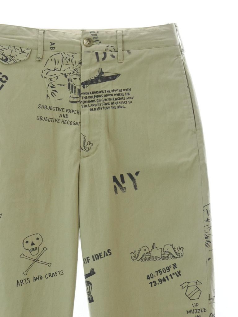 Engineered Garments エンジニアドガーメンツ - Officer Pant オフィサーパンツ - Graffiti Print Flat Twill - Khaki