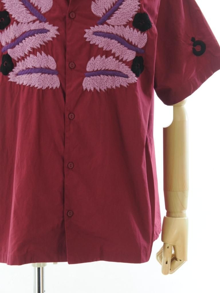 NOMA t.d. ノーマティーディー - Leaf Hand Embroidery SS Shirt リーフハンドエンブロイダリーショートスリーブシャツ - Burgundy 