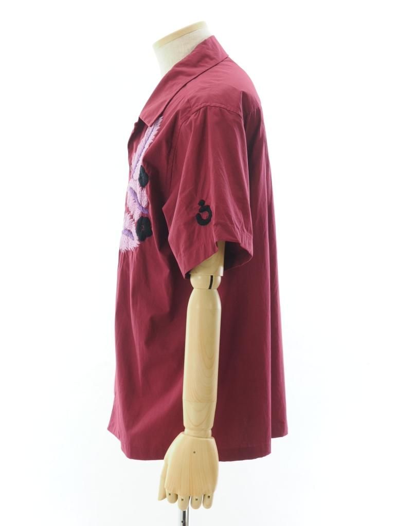 NOMA t.d. ノーマティーディー - Leaf Hand Embroidery SS Shirt リーフハンドエンブロイダリーショートスリーブシャツ - Burgundy 