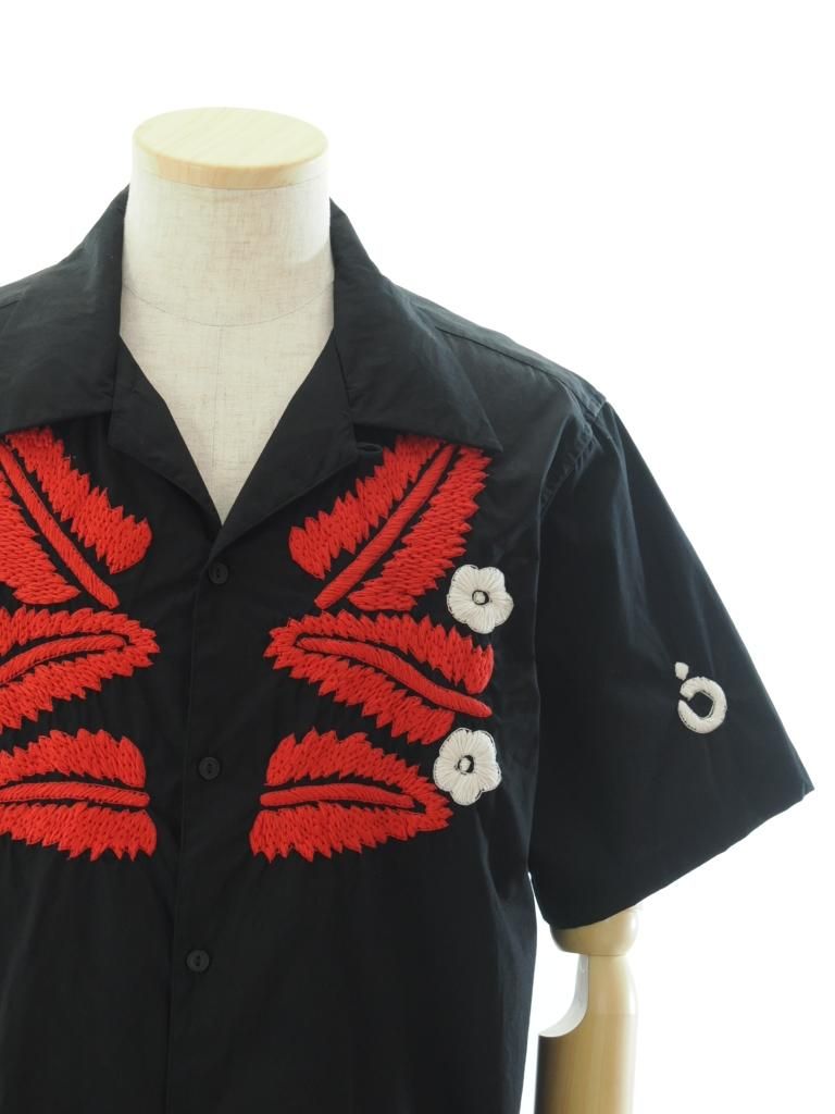 NOMA t.d. ノーマティーディー - Leaf Hand Embroidery SS Shirt リーフハンドエンブロイダリーショートスリーブシャツ - Black