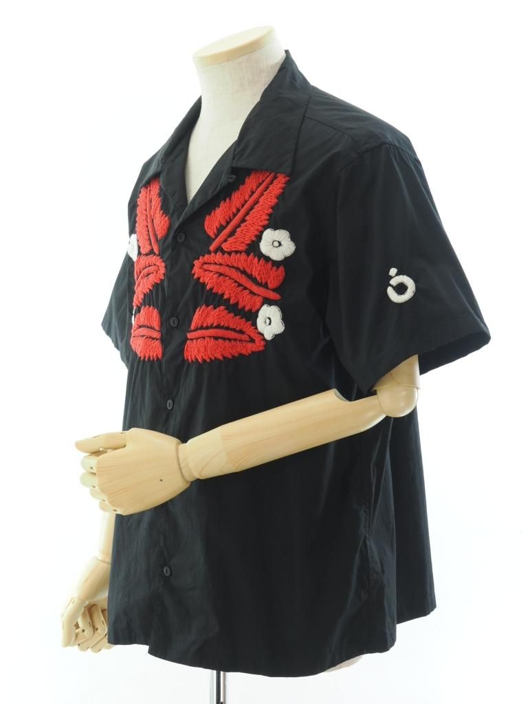NOMA t.d. ノーマティーディー - Leaf Hand Embroidery SS Shirt リーフハンドエンブロイダリーショートスリーブシャツ - Black